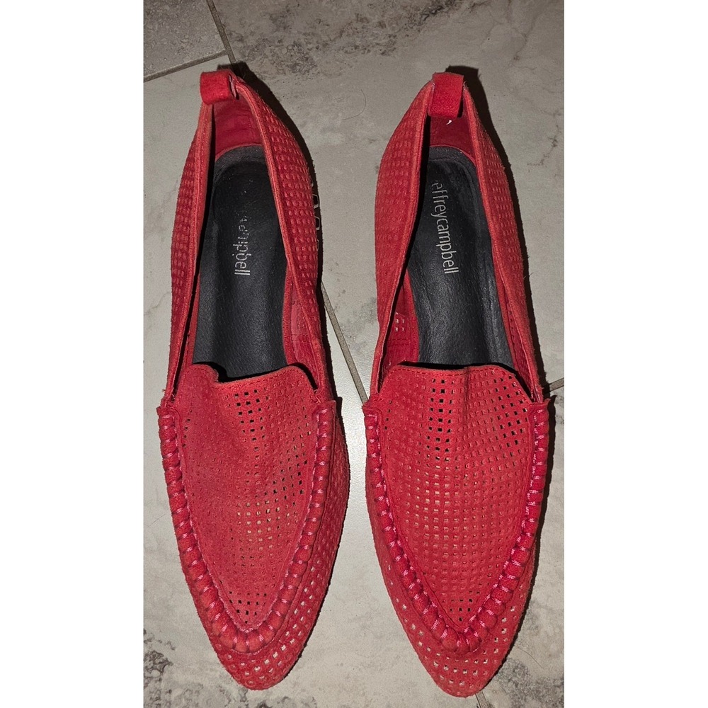 Jeffrey Campbell Barnett Red Perforated Suede Studded Loafers Flats 7.5M